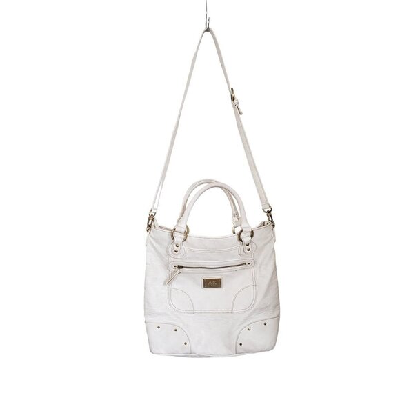 Vintage Anne Klein Cream Leather Studded Tote Bag With Shoulder Strap - Picture 3 of 15